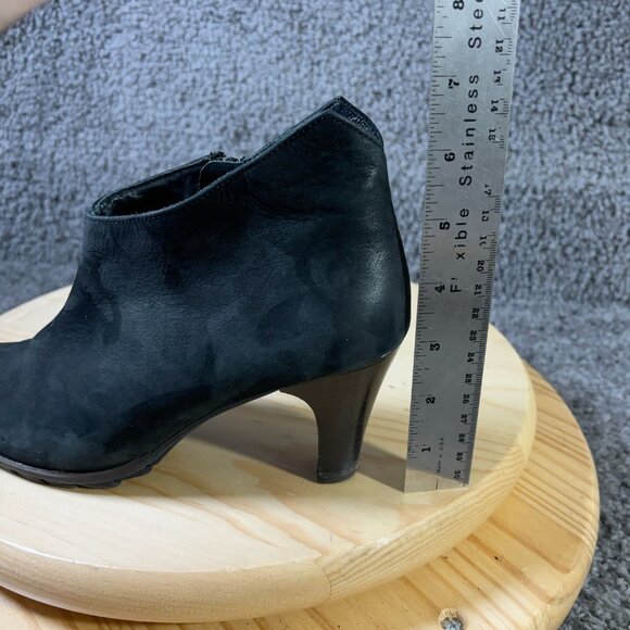 Paul Green Ankle Boots Women Size 7 Black Nubuck Leather Heeled Booties Side Zip - Picture 9 of 9